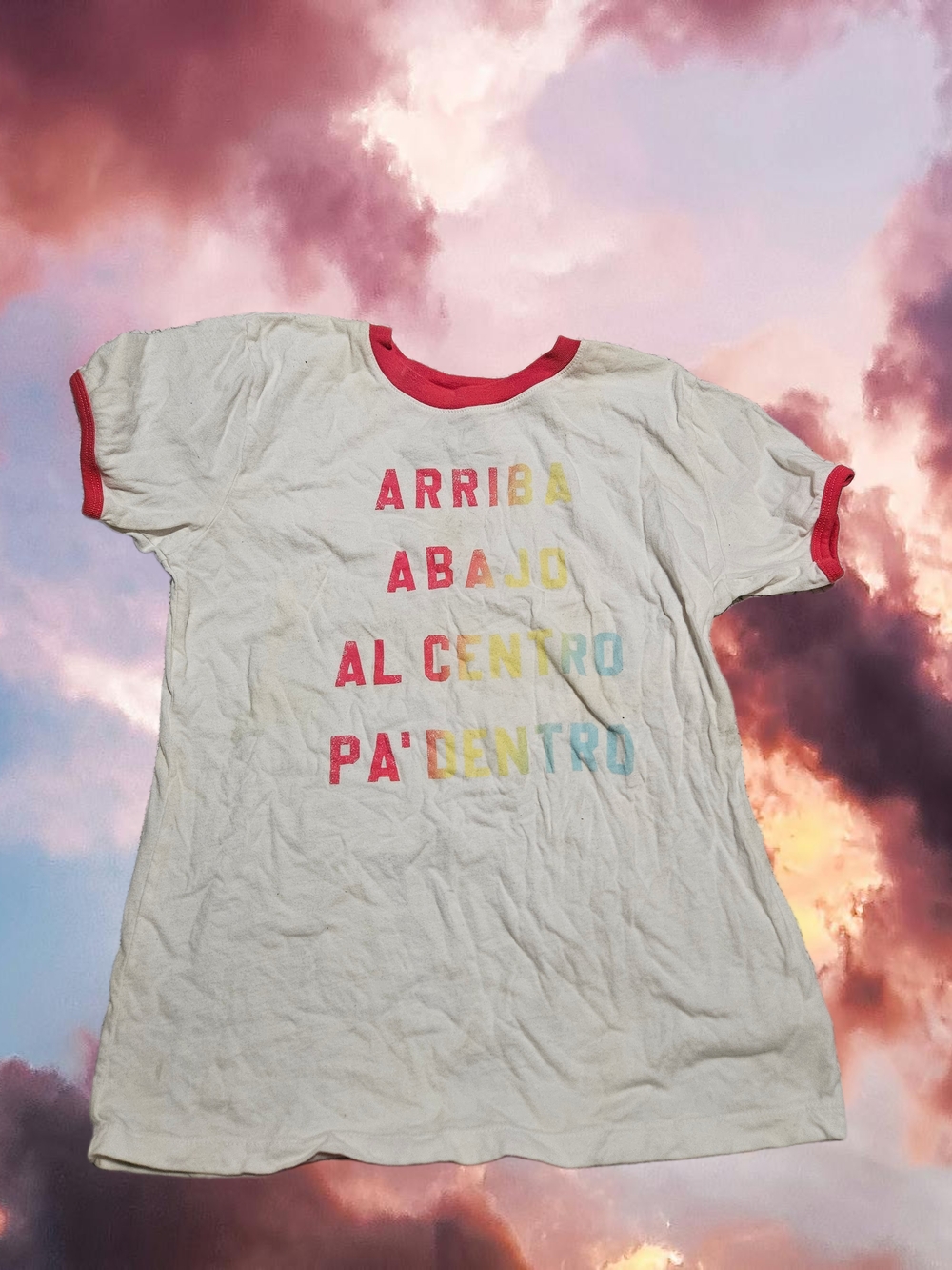 Target White Ringer Tee with Red Trim and Multicolor Text